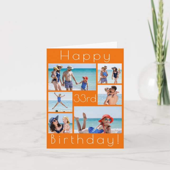 Orange Photo Collage Birthday Card – Custom Age Gr (Front)