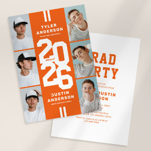 Orange Photo Collage Joint Graduation Party Invitation