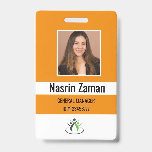 Orange | Photo Employee Logo or QR CODE Security ID Badge (Front)