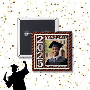 Orange Photo Football Graduation Button