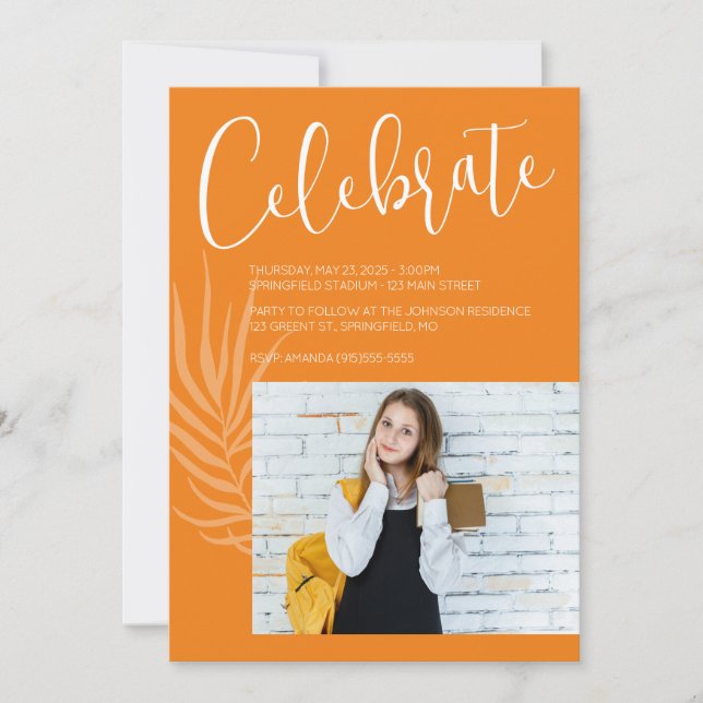 Orange Photo Graduation Invitation (Front)