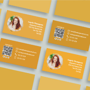 Orange Photo QR Code Social Media Business Card