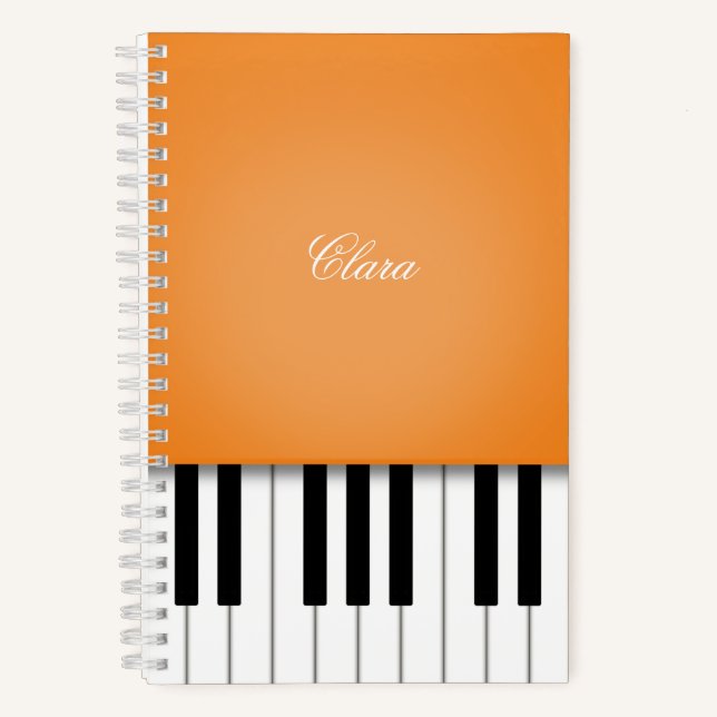 Orange Piano Music Keyboard Personalised Notebook (Front)