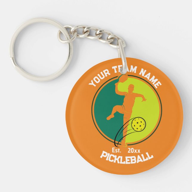 Orange Pickleball Club Team Player Pickler Custom Key Ring (Front)