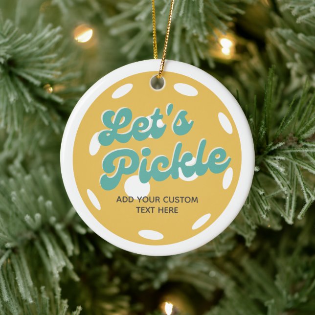 Orange Pickleball Let's Pickle Personalised Text Ceramic Tree Decoration (Tree)