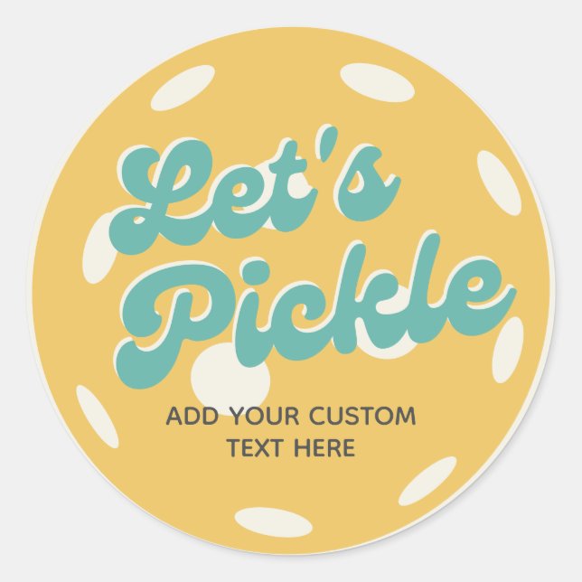 Orange Pickleball Let's Pickle Personalised Text Classic Round Sticker (Front)