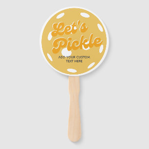Orange Pickleball Let's Pickle Personalised Text Hand Fan