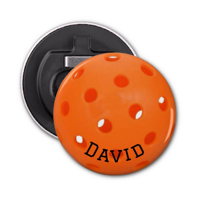 Orange Pickleball With Custom Name Bottle Opener (Front)