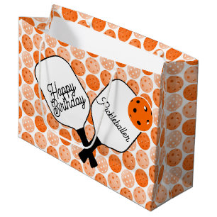 Orange Pickleballs and Paddles Personalised Party Large Gift Bag