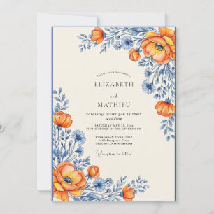 Orange Picturesque Wildflower Wedding Invitation