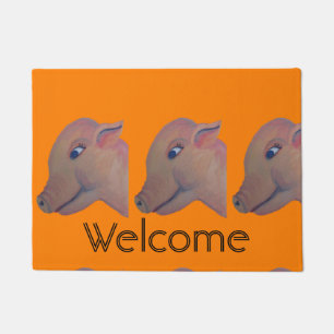 orange pigs welcome mat
