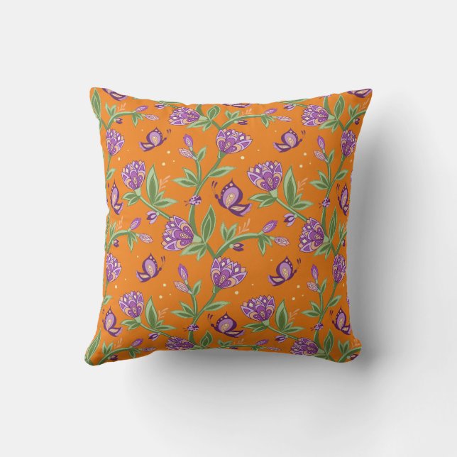 Orange pillow with floral purple butterflies (Back)