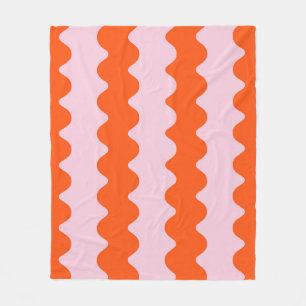 Orange Pink Abstract Groovy Stripe Minimalist  Fleece Blanket