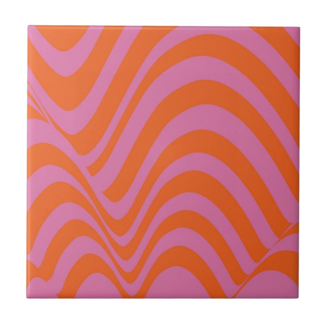Orange Pink Abstract Wavy Stripe Bold Modern  Tile (Front)