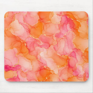 Orange Pink Alcohol Ink Marble Pattern Mouse Mat