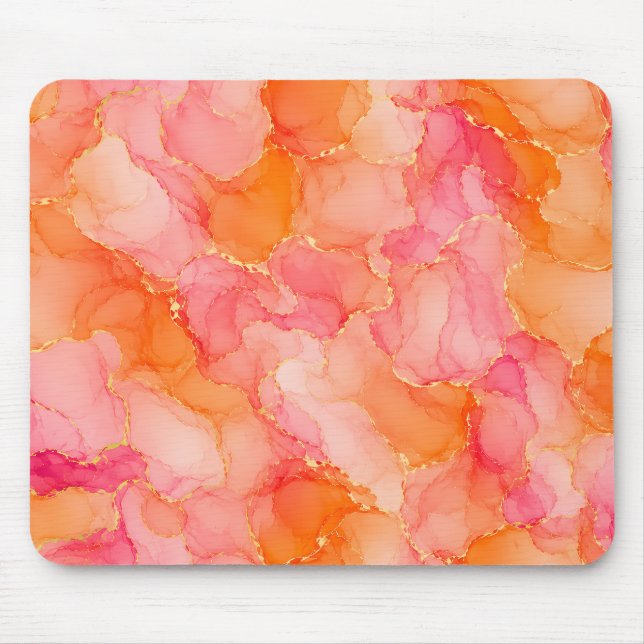 Orange Pink Alcohol Ink Marble Pattern Mouse Mat (Front)