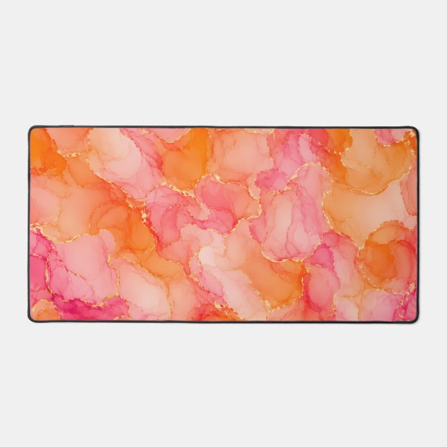 Orange Pink Alcohol Ink Pattern Desk Mat (Front)