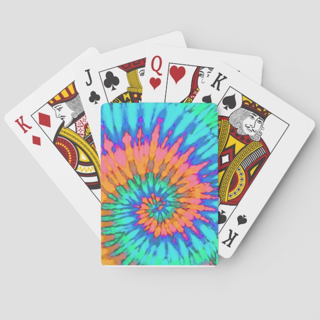 Orange, Pink and Blue Spiral Tie Dye Playing Cards (Back)