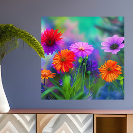 Orange Pink and Purple Flowers AI Art Poster