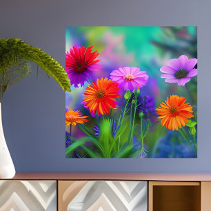 Orange Pink and Purple Flowers AI Art Poster