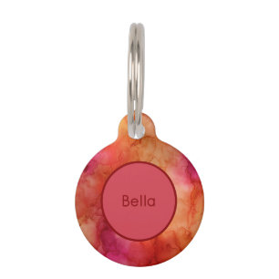 Orange Pink and Red Alcohol Ink Marble Swirls Pet Tag