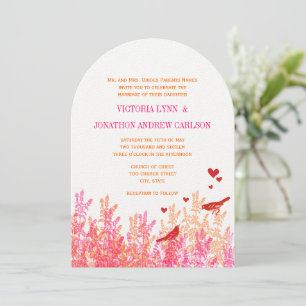 Orange Pink and Red Rustic Vintage Love Bird Invitation