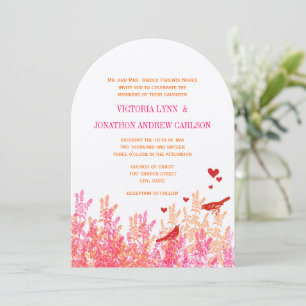 Orange Pink and Red Rustic Vintage Love Bird Invitation