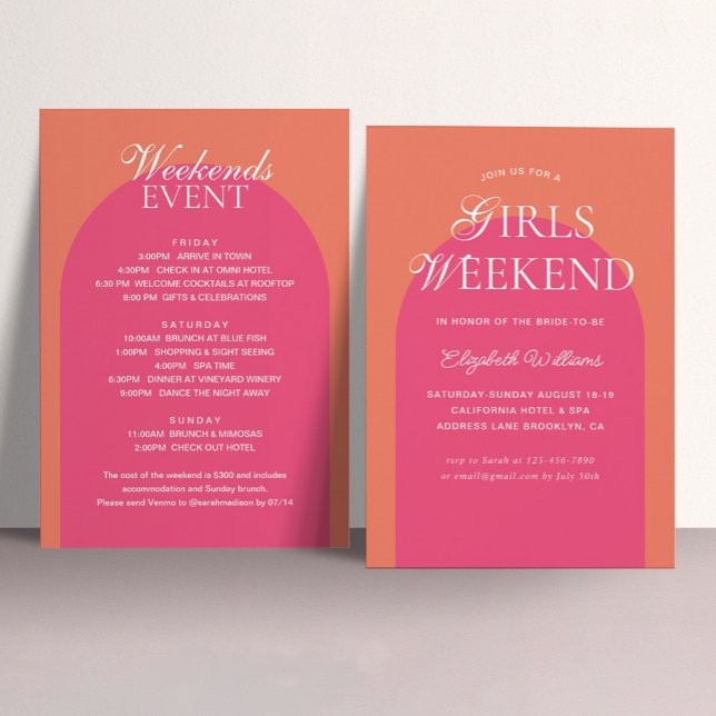 Orange Pink Arch Girls Weekend Bachelorette Party Invitation (Creator Uploaded)