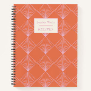 Orange Pink Art Deco Pattern Personalised Recipe Notebook