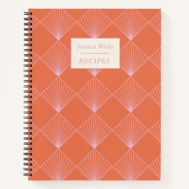 Orange Pink Art Deco Pattern Personalised Recipe Notebook (Front)