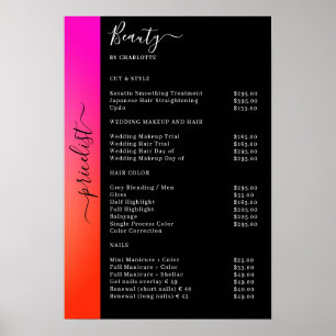 Orange, Pink & Black Pricelist Salon Poster