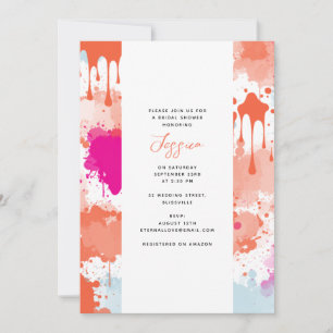 Orange Pink Blue Abstract Modern Bridal Shower Invitation