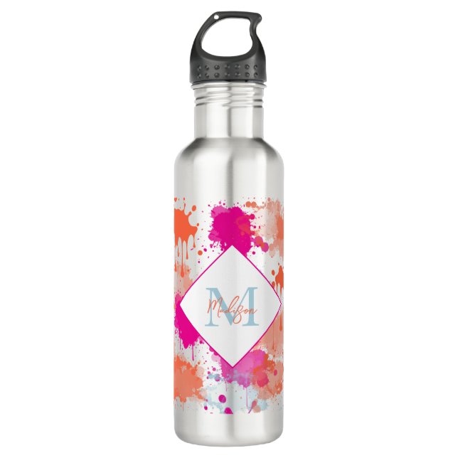 Orange Pink Blue Abstract Modern Paint Splashes  710 Ml Water Bottle (Front)
