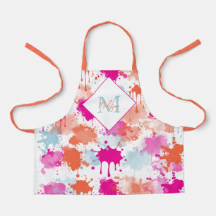 Orange Pink Blue Abstract Modern Paint Splashes Apron