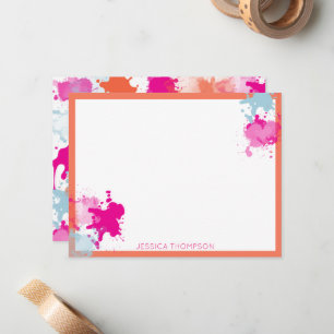 Orange Pink Blue Abstract Modern Paint Splashes  Card
