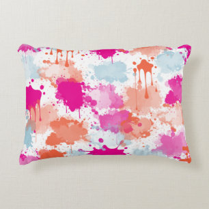 Orange Pink Blue Abstract Modern Paint Splashes  Decorative Cushion