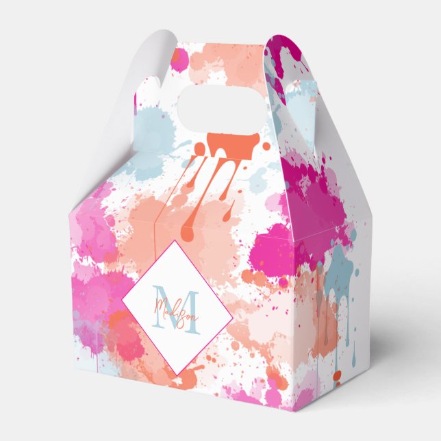 Orange Pink Blue Abstract Modern Paint Splashes  Favour Box (Front Side)