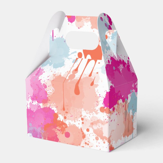 Orange Pink Blue Abstract Modern Paint Splashes Favour Box (Front Side)
