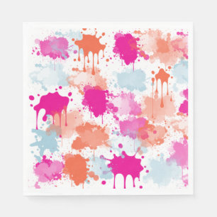 Orange Pink Blue Abstract Modern Paint Splashes  Napkin