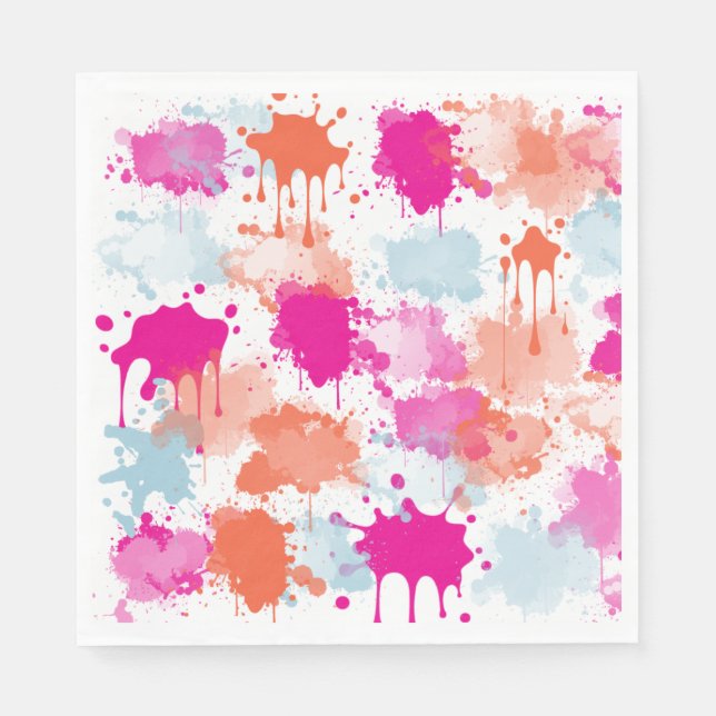 Orange Pink Blue Abstract Modern Paint Splashes  Napkin (Front)