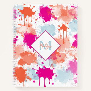 Orange Pink Blue Abstract Modern Paint Splashes  Notebook