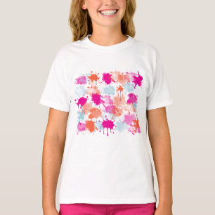 Orange Pink Blue Abstract Modern Paint Splashes  T-Shirt