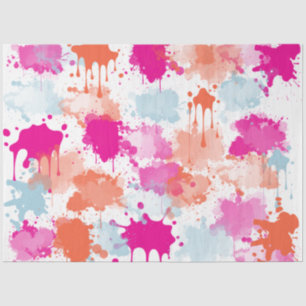 Orange Pink Blue Abstract Modern Paint Splashes Tissue Paper