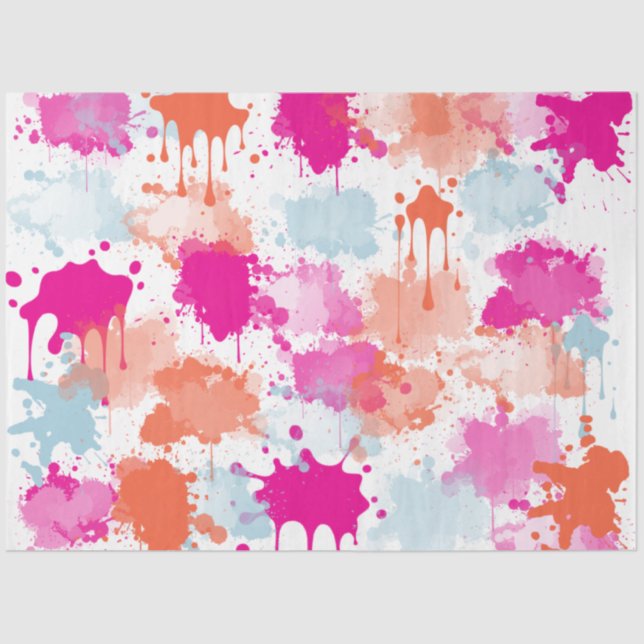 Orange Pink Blue Abstract Modern Paint Splashes Tissue Paper (Front)