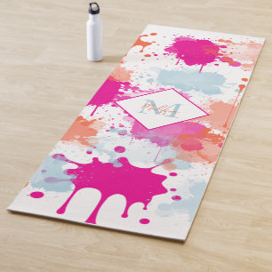 Orange Pink Blue Abstract Modern Paint Splashes Yoga Mat