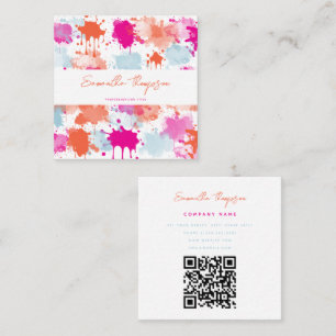 Orange Pink Blue Abstract Modern QR Code Square Business Card