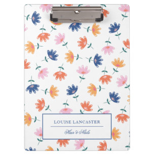 Orange Pink Blue Colourful Floral Pattern Clipboard