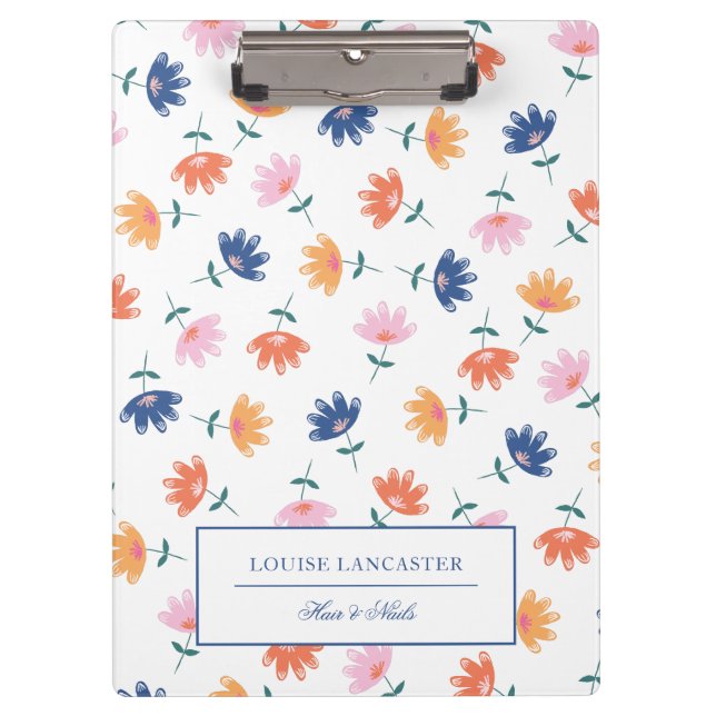 Orange Pink Blue Colourful Floral Pattern Clipboard (Front)