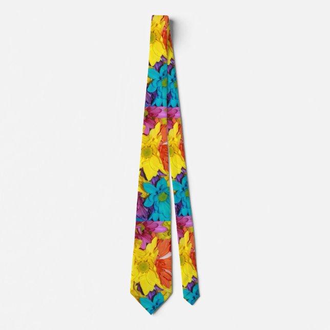 Orange Pink Blue Yellow Floral Abstract Colourful Tie (Front)