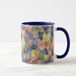 orange pink blue yellow hearts mug